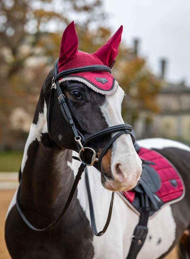 LeMieux Loire Horse Fly Hood - Lightweight Breathable Ears for Fly Protection - Neat Fit Under Bridle - Cord Details - Satin Front Patch - Hand Crocheted - Ember - Medium - Image 2